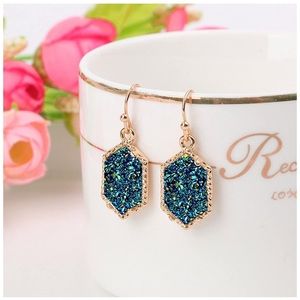 🆕Teal & Gold Hexagonal Druzy Earrings